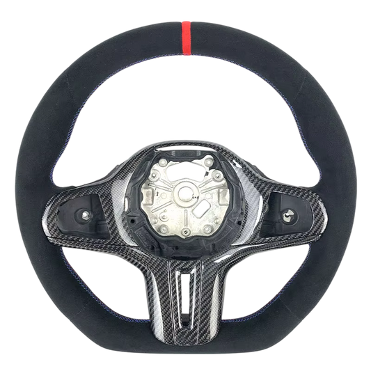 DTC G8X Full Alcantara Steering Wheel With Carbon Trim Red Stripe Flat Bottom image 0