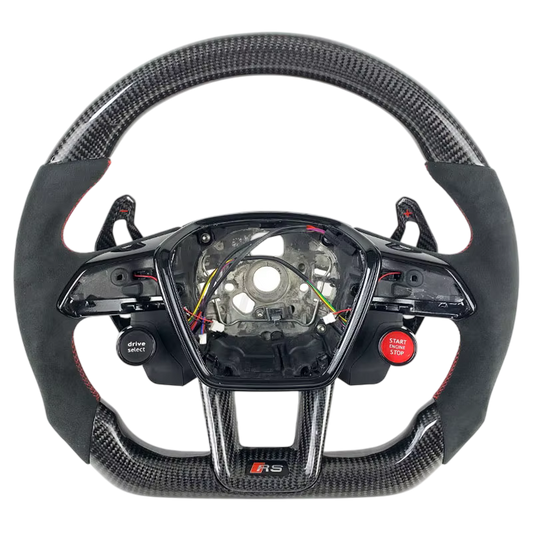 DTC R8 Gen 2 Carbon and Alcantara Flat Bottom Steering Wheel w/NO Stripe